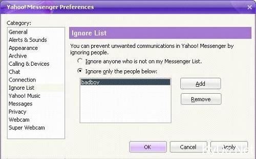 Chặn nick chat Yahoo Messenger